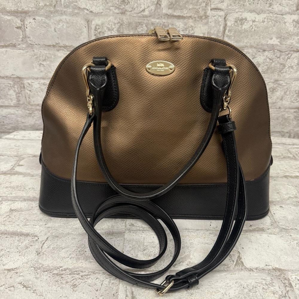 Coach F36057 Crossgrain Leather Cora Domed Crossbody Handbag Black Bronze‎
